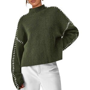 Prettygarden Women's Green Fall Long Sleeve Mock Neck Oversized Chunky Sweaters